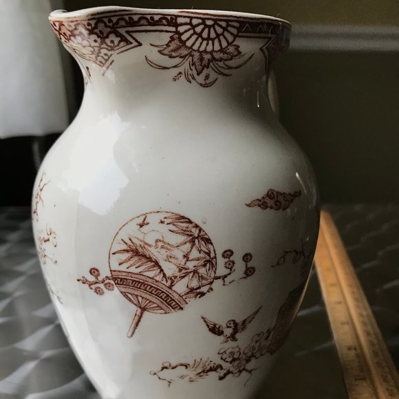 Rare 1800s FURNIVAL Fan & Bird Pattern Pitcher - Picture 7 of 10